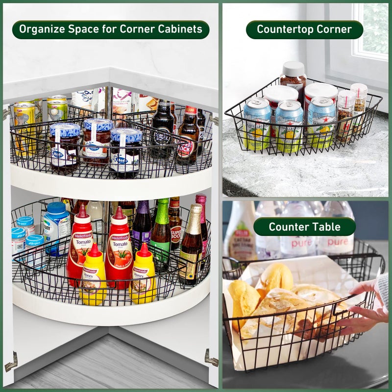 Leeden Lazy Susan Wire Storage Organizer Basket with Handle-Metal Cabinet Storage Bins -Kitchen Cabinet Organizer-1/4 Wedge Can Organizer Black (for 24" Lazy Susan, 4 Pack) - Image 4